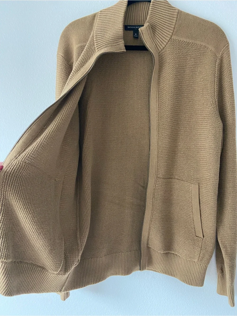 Banana Republic Men's Tan Zip Front Knit Cardigan Sweater Jacket Size M